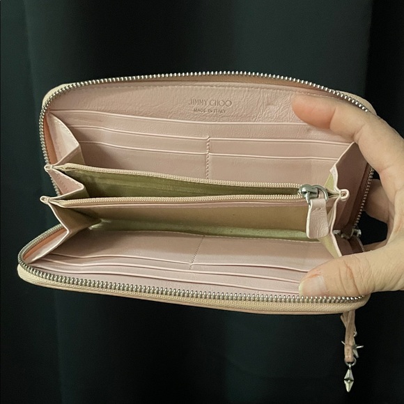 Jimmy Choo FILIPA Pearlized Pinkish Gold with silver Star Stud Zip Wallet - Picture 12 of 17